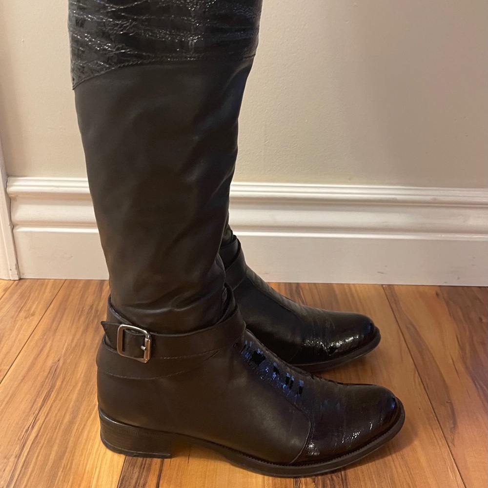 Black women leather boots with lining